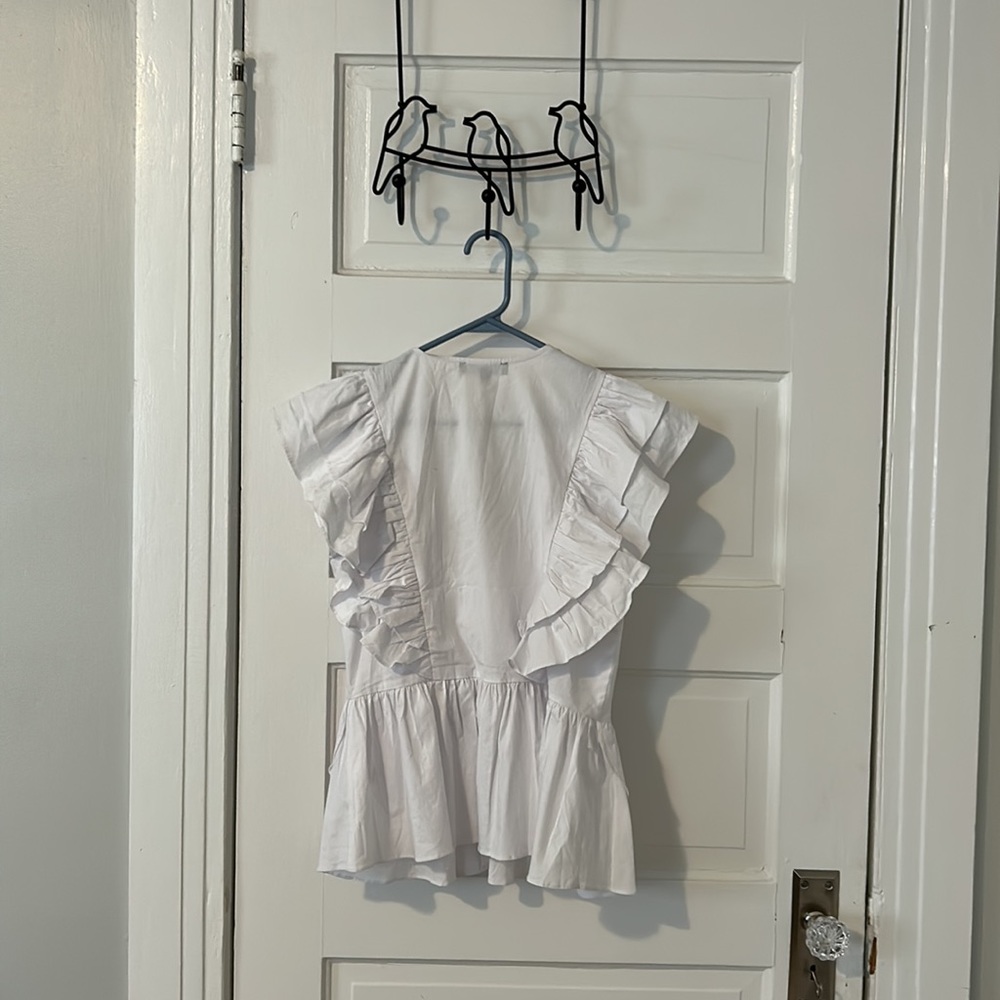 Lulu's White Ruffle V-Neck Blouse - Picture 2 of 4